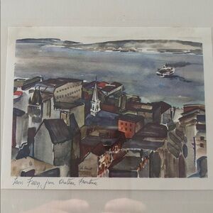 Vintage watercolor, Levi’s Ferry  from Chateau Frontenac, John Bennett signed